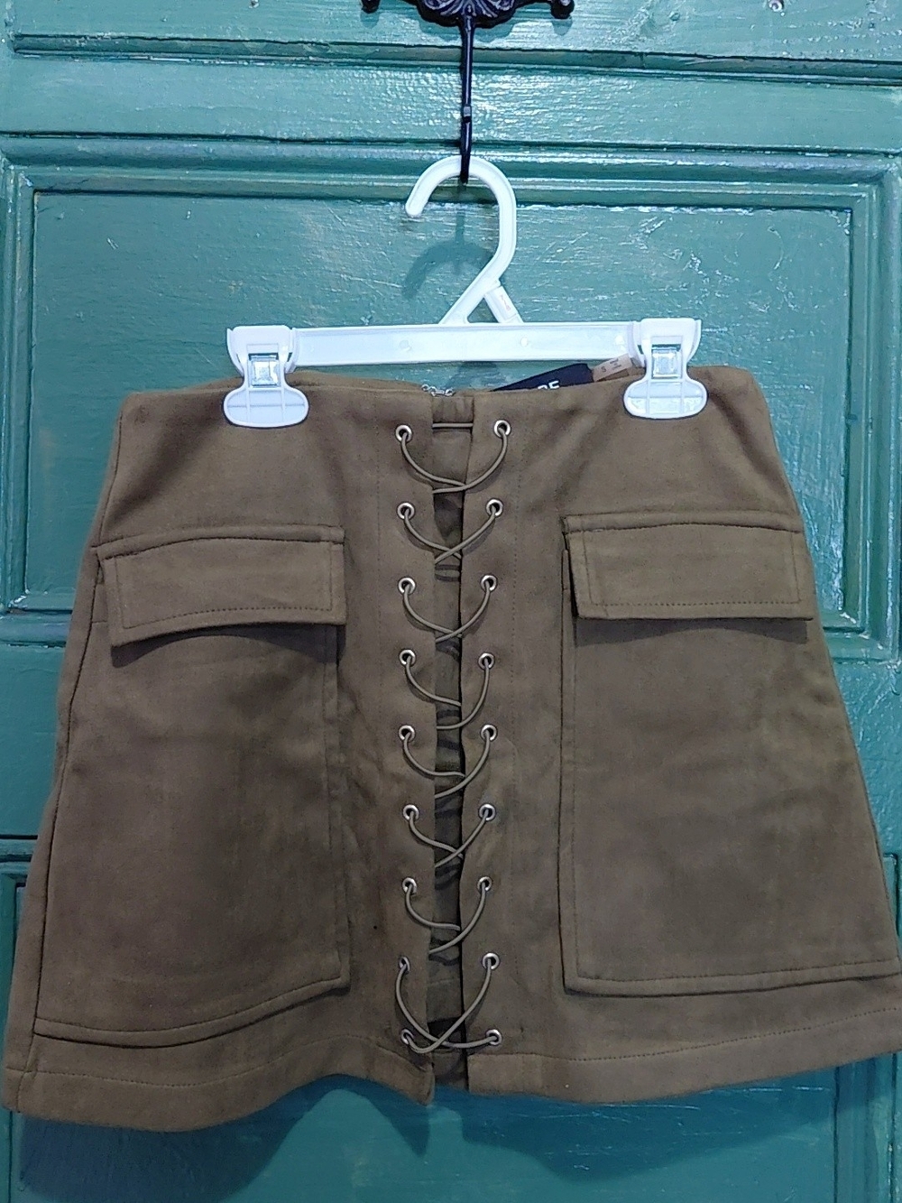 DO+BE Olive Lace-Up Utility Mini Skirt